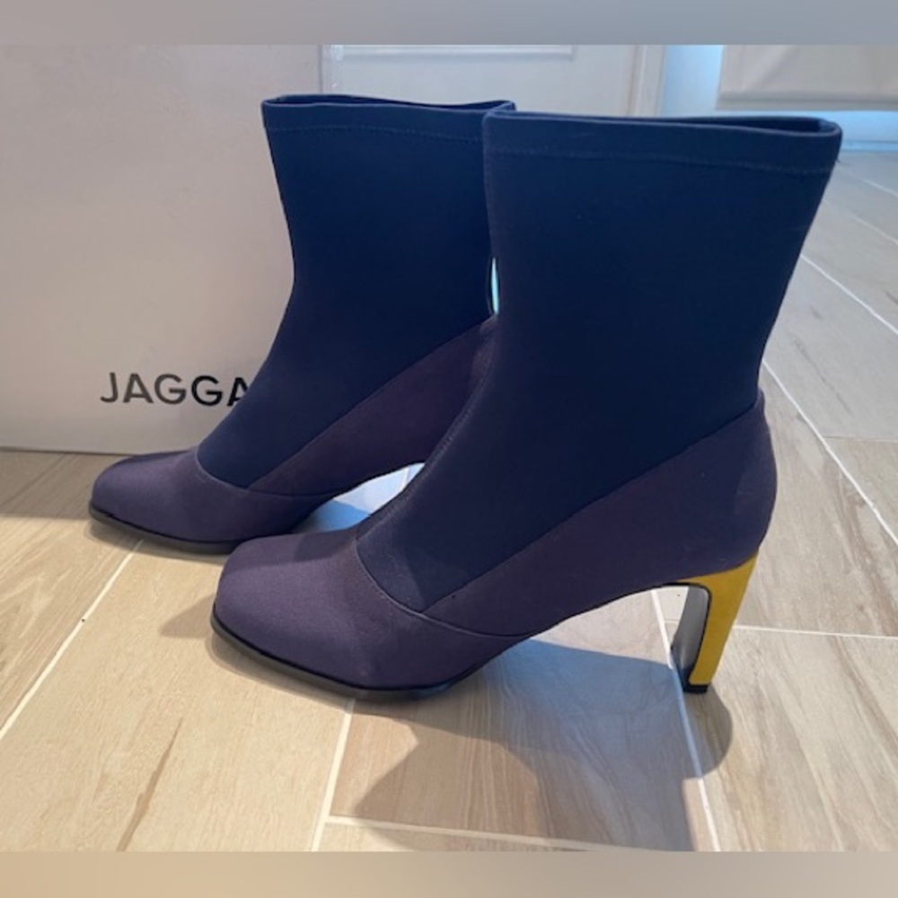 Women's Navy and Yellow Scuba Sock Ankle Boots